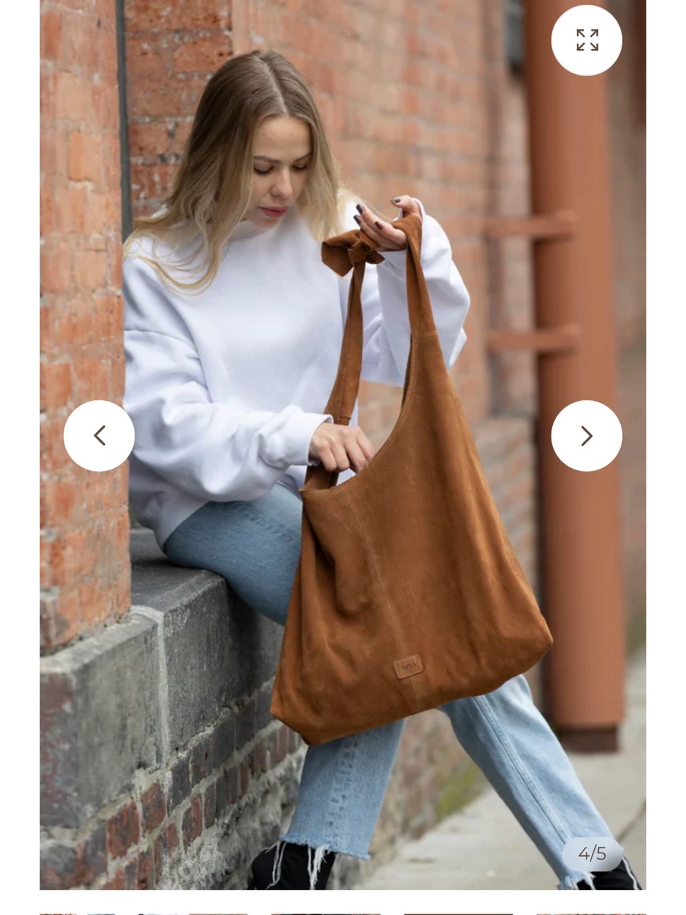 Knotted Shoulder Hobo Bag in Cognac Brown Suede